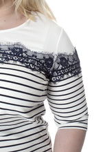 Striped 3/4 Sleeve Top with Lace Accent
