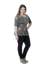 Grey Floral Peplum Top