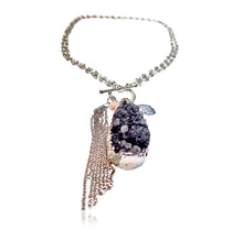 grey druzy necklace close up